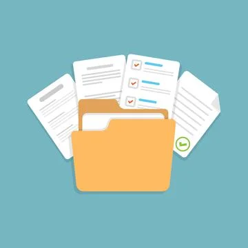 Contract document icon in flat style. Report with folder vector illustration  库存插图