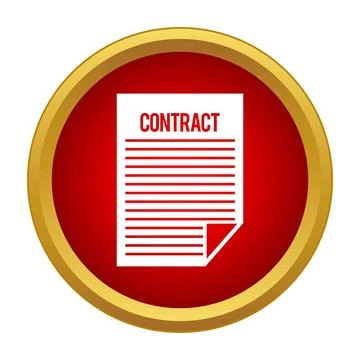 Contract document icon in red and gold badge Stock Illustration