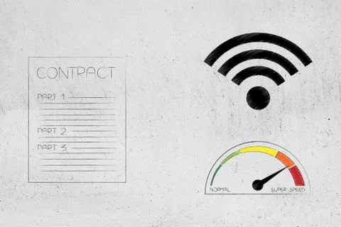 Contract document next to wifi icon and speedometer Stock Illustration