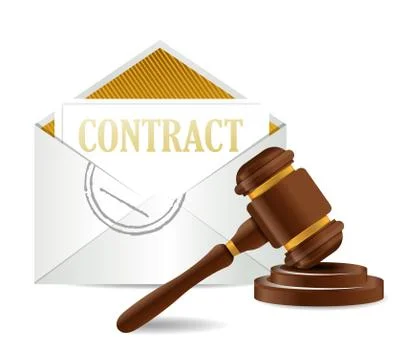 Contract document papers and gavel illustration design over a white backgroun Stock Illustration