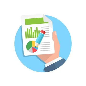 Contract document with pencil in hand illustration in flat style. Report vect Stockillustratie