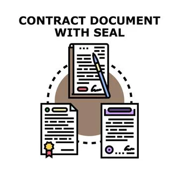 Contract document with seals and signatures concept Stock Illustration