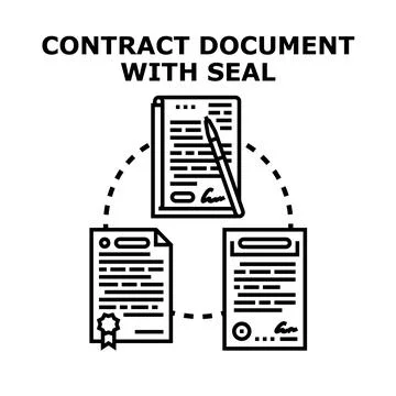 Contract document with seals and signatures concept Stock Illustration