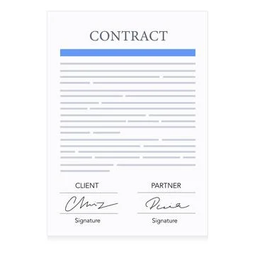 Contract document template with signatures isolated on background. vector i.. Stock Illustration