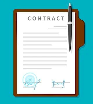 Contract document, vector detailed signed paper Ilustración de archivo