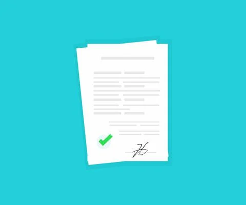 Contract documents pile logo design. Approval stamp, concept of paperwork. Illustrazione stock