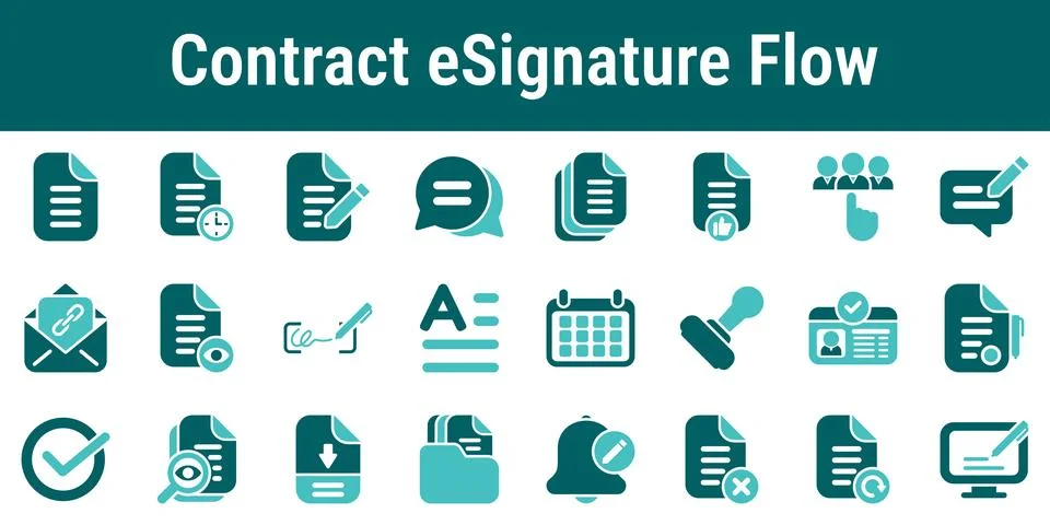 Contract eSignature Flow Process Icons Stock Illustration