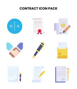 Contract Flat Collection Icons Pack Stock Illustration