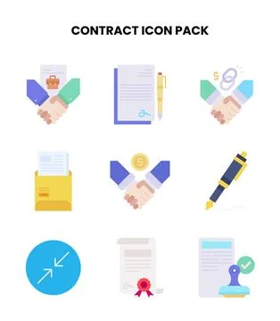 Contract Flat Design Icons Pack Stock Illustration