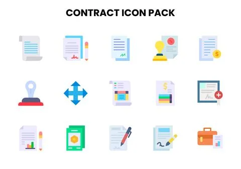 Contract Flat Icons Pack Stock Illustration