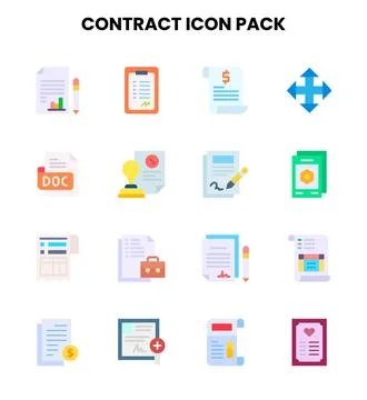 Contract Flat Set Icons Pack Stock Illustration