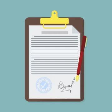 Contract in flat style, business concept, vector Stock Illustration