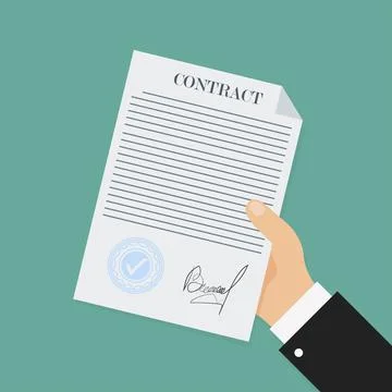 Contract in flat style, business concept, vector Stock Illustration