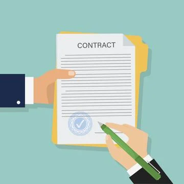 Contract in flat style, business concept, vector Stock Illustration