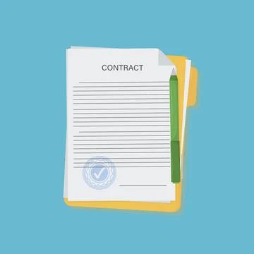 Contract in flat style, business concept, vector Stock Illustration