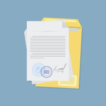 Contract in flat style, business concept, vector Stock Illustration