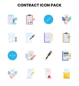 Contract Flat Vector Icons Pack Stock Illustration