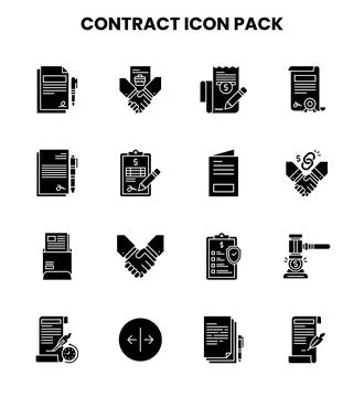 Contract Glyph Bundle Icons Pack Stock Illustration