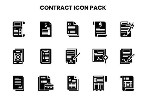 Contract Glyph Icons Pack Stock Illustration