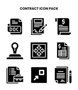 Contract Glyph Icons Pack Stock Illustration