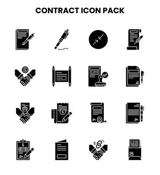Contract Glyph Set Icons Pack Stock Illustration