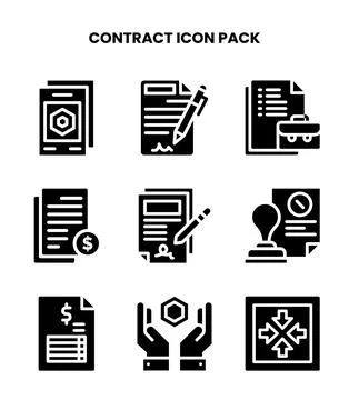 Contract Glyph Set Icons Pack Stock Illustration