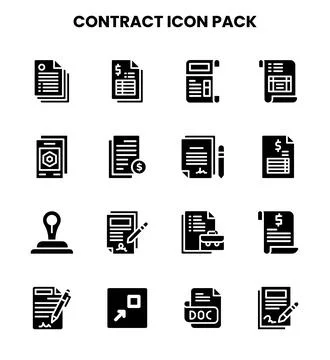 Contract Glyph Set Icons Pack Stock Illustration