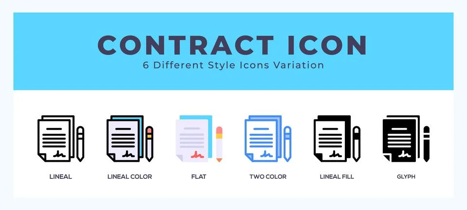 Contract icon set with different styles. Design elements for logo. Vector i.. Stock Illustration