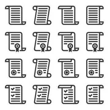 Contract Icons Set on White Background. Vector Stock Illustration