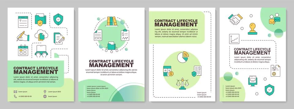 Contract lifecycle management green circle brochure layout Stock Illustration