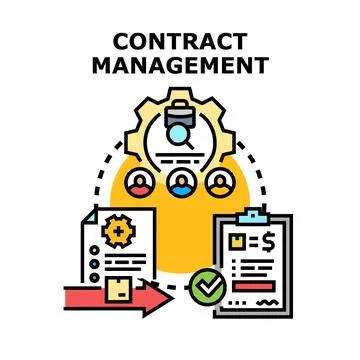 Contract management process analyzing business agreement work Stock Illustration