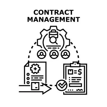 Contract management process analyzing business agreement work Stock Illustration