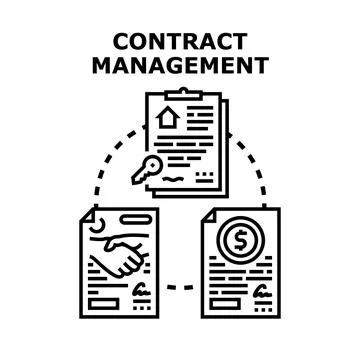 Contract management process linking agreements, property, and finance Stock Illustration
