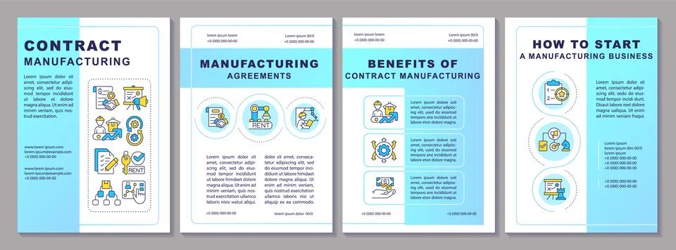 Contract manufacturing blue gradient brochure template Illustrazione stock
