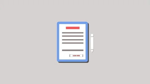 Contract motion graphic animation. Document and pen animation. Video stock 88398858