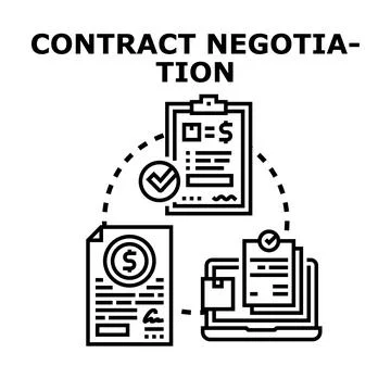 Contract negotiation process concept with documents and laptop Stock Illustration