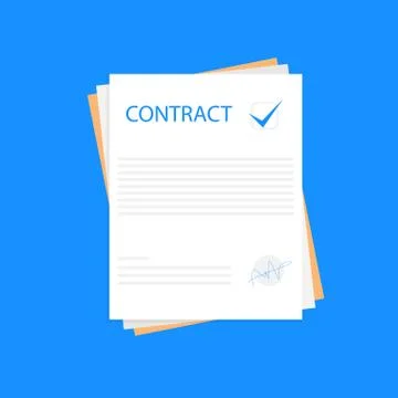 Contract or document signing icon. Signing contract simple style on a blue ba Stock Illustration