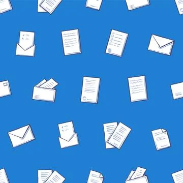 Contract Pages and Envelope Seamless Pattern Icons Stock Illustration