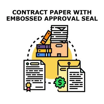 Contract paper with embossed approval seal concept Stock Illustration