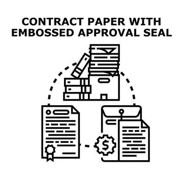Contract paper with embossed approval seal concept Stock Illustration