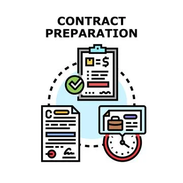 Contract preparation process document legal agreement Illustrazione stock