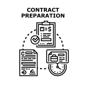 Contract preparation process document legal agreement Illustrazione stock