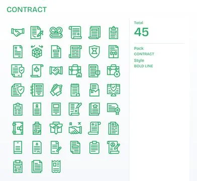 Contract Professional Vector Set with 45 Bold Line PIXEL Perfect High Resol.. Stock Illustration