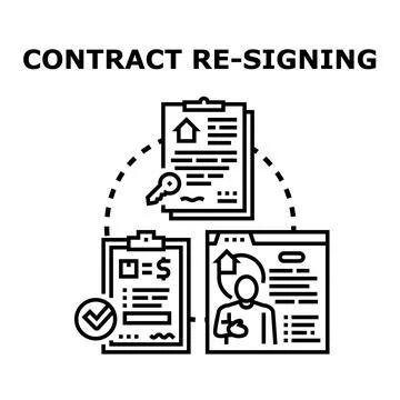 Contract re signing process with agreement documents and key Stock Illustration