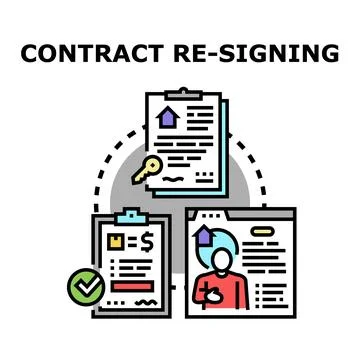 Contract re signing process with agreement documents and key Stock Illustration