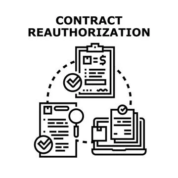 Contract reauthorization process verifying legal agreement documents Stock Illustration