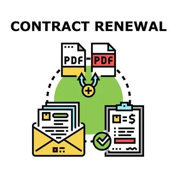 Contract renewal process for agreement extension document Stock-Illustration