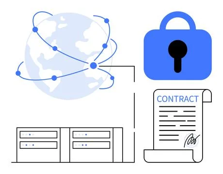 Contract Security and Global Connectivity Concept with Servers Stock Illustration