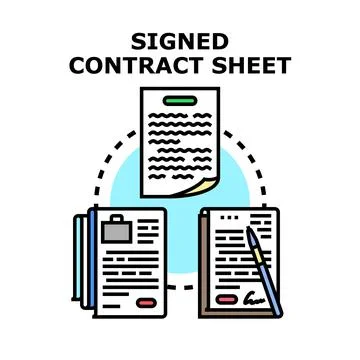 Contract sheet signing process and legal agreement documentation Illustrazione stock
