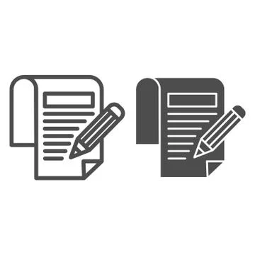 Contract signature line and solid icon. Agreement document with rules and pencil Stock Illustration